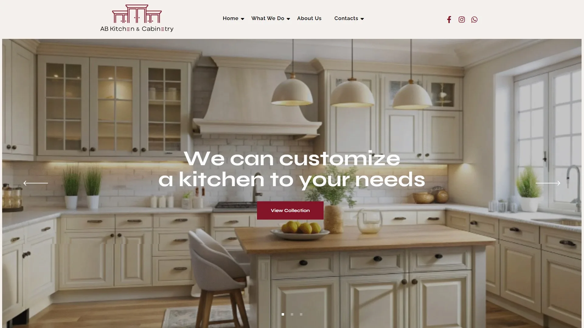 Página inicial do site da AB Kitchen & Cabinetry
