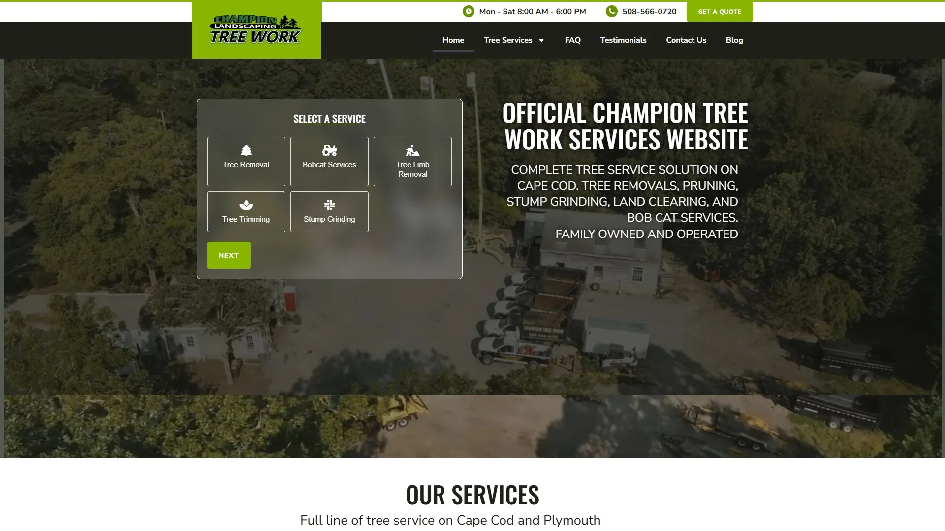 Página inicial do site da Champion Tree Work