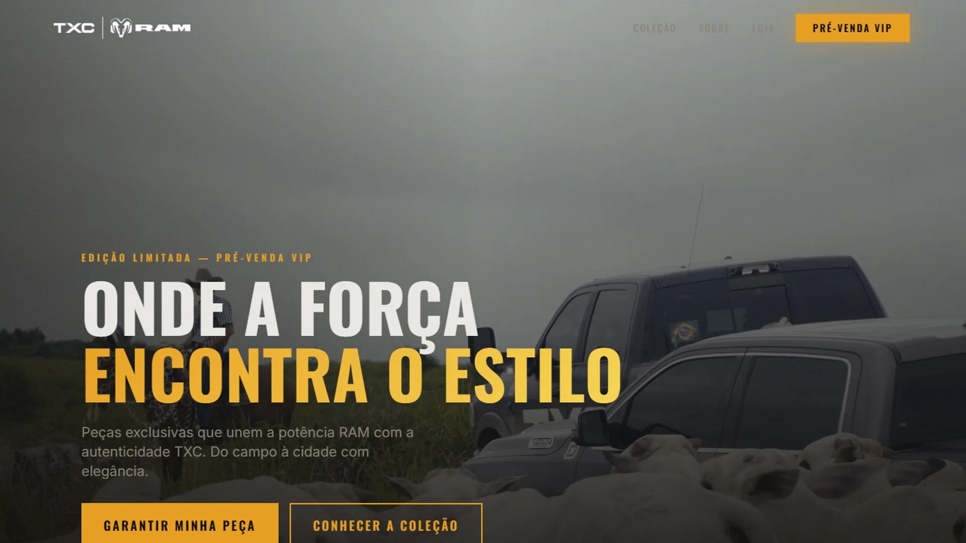 Página inicial do site da TXC Querência, com a coleção em parceria com a RAM